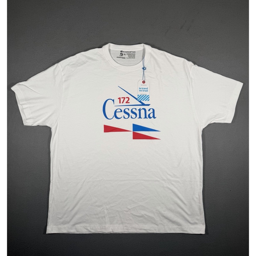 Airportag Cessna 172 T-Shirt White Men's Size XL Aviation Pilot Graphic Tee NWT